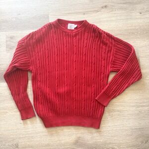Vintage Cape Isle Knitters Cable Knit Sweater Red Made In‎ USA Men's Size Large